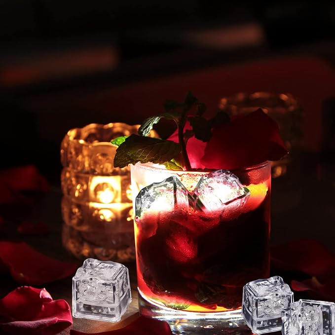 Light Up Ice Cubes for Drinks,96 PCS White LED Ice Cubes Liquid Activated, Glow in The Dark Waterproof Ice Cubes for Home Bar Supplies Summer Party Wedding Decor