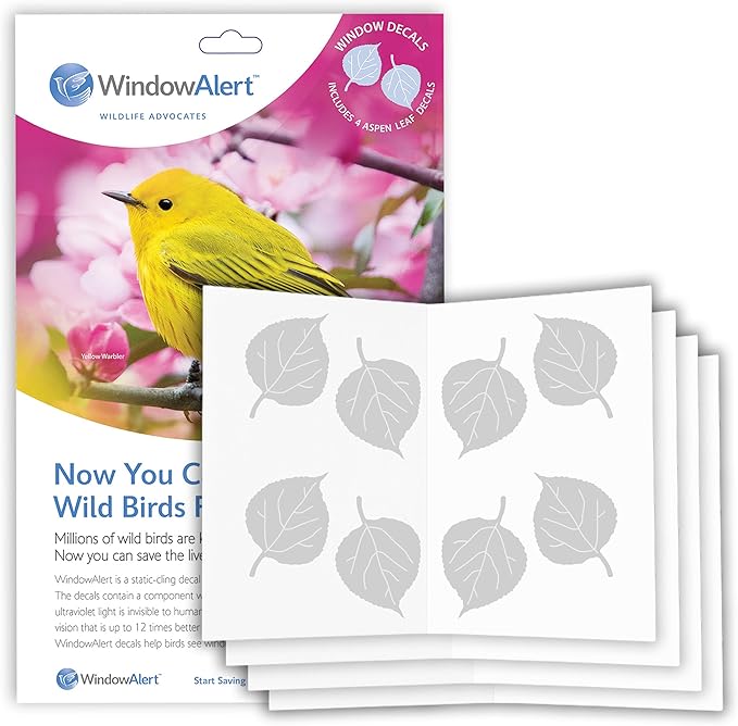 WindowAlert Aspen Leaf Anti-Collision Decal 4 Pack - UV-Reflective Window Decal to Protect Wild Birds from Glass Collisions - Made in The USA