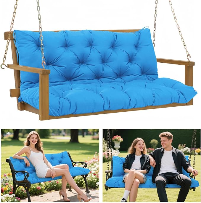5" Thick Waterproof Porch Swing Cushion 40 x 40 in 3 Seater Replacement Outdoor Swing Cushions with Back Support Patio Swing Cushion for Outdoor Bench Furniture