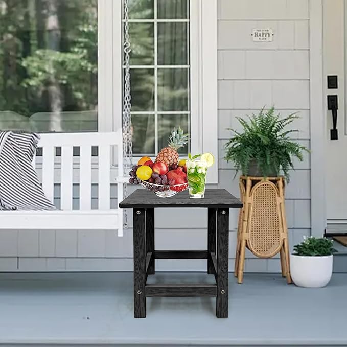 Meluvici Outdoor Side Table, HDPS Single Adirondack Side Table Weather Resistant, Outside Table for Adirondack Chair, Outside End Table for Patio, Pool, Deck, Porch, Patio or Indoor Use, Black