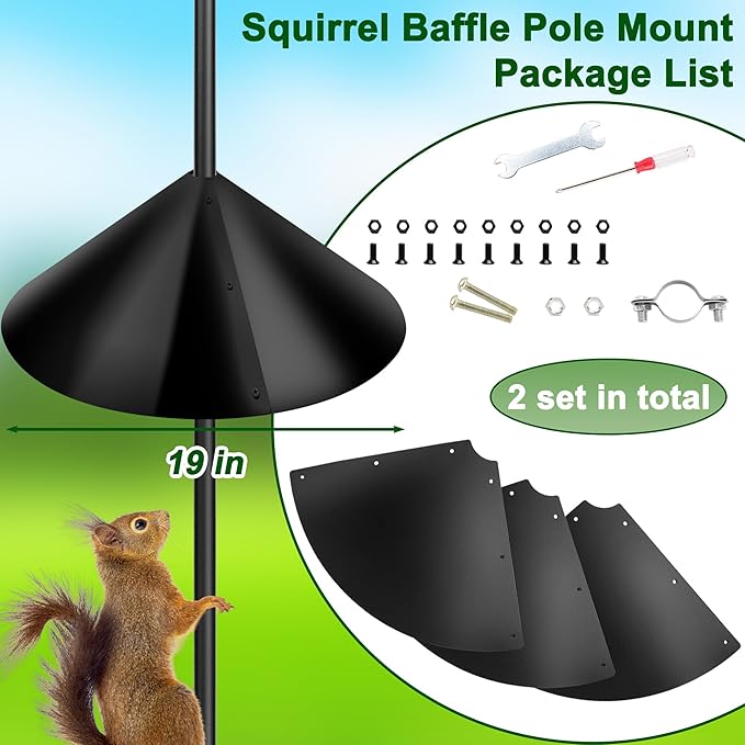 19-Inch Squirrel Proof Baffles for Protecting Outside Pole Bird Feeders and Bird Houses, Pole Mount Squirrel Guard Stopper(Black,2 Packs)
