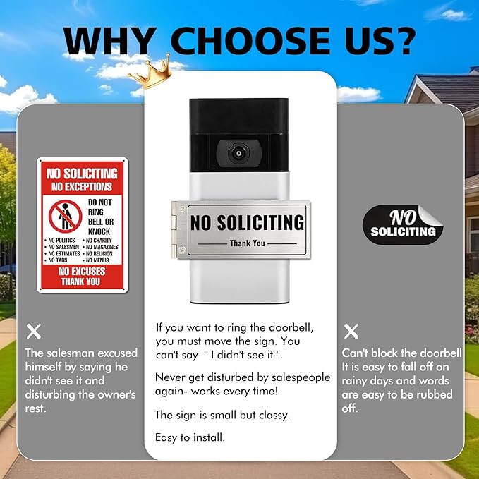 Metal Doorbell Cover No Soliciting Sign for House，Universal Fitting Doorbell Cover That Rotates From NO SOLICITING to DO NOT DISTURB,Flipable No Solicitors Sign for Ring Doorbell, Horizontal & Vertical Mode, Easy Installation，The Gift for Home Offices ...