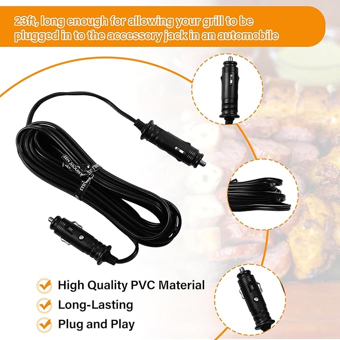 12V Power Cord for GMG Green Mountain Grill Jim Bowie, Daniel Boone, Davy Crockett 12V Prime/Prime Plus Pellet Grills, P-1012 Vehicle Adapter Replacement Part for GMG Ledge Peak Trek Grills