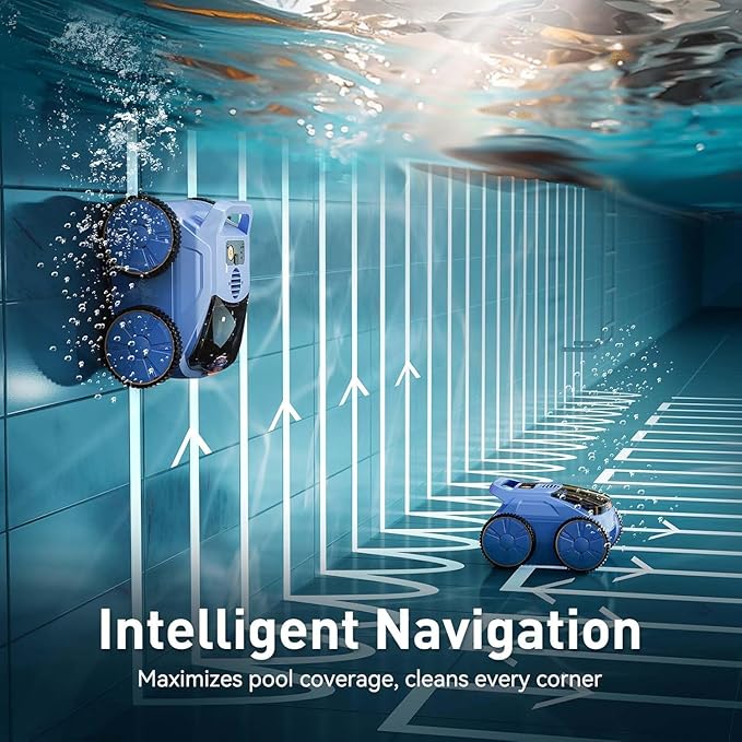 Cordless Robotic Pool Cleaner, 180 Mins Runtime Self-Parking Pool Vacuum for Above Ground Pools, Wall Climbing Automatic Pool Robot - NOT Suitable for Pools with Sharp Steps/Raised Drains