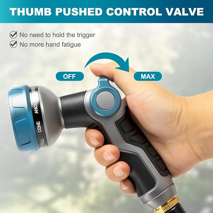 50FT Non-Expandable Garden Hose, Lightweight Kink-Free Water Hose with 10-Pattern Spray Nozzle, 3/4" Brass Connectors, Leak-Proof Abrasion Resistant Flexible Hose for Lawn, Yard, Car Washing