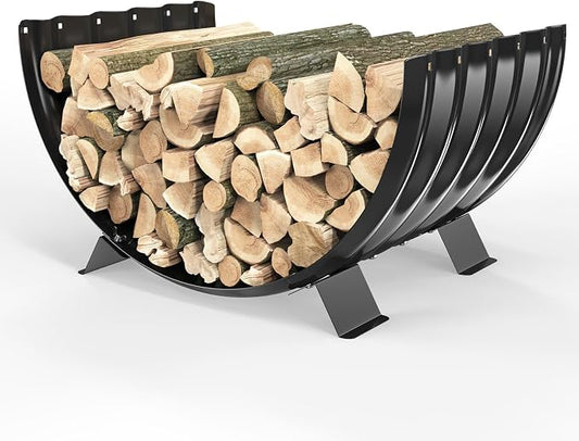 TBMLC 24 inch Diameter Semicircle Firewood Rack Storage -0.8MM Thick Galvanized Steel with Wave Pattern & 4 Stable Feet, Black Coated for Indoor/Outdoor Wood Storage (2FT Diameter)