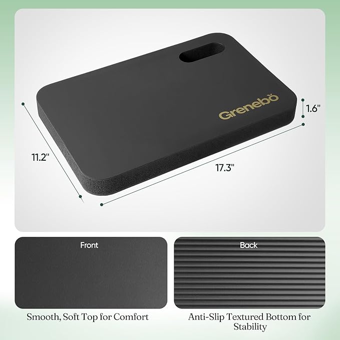 Grenebo 2-Pack 1.6" Extra Thick NBR Foam Garden Kneeling Pads, Ultra Soft Cushion Kneeling Pads for Gardening, Gardening Kneeling Pad for Baby Bathing, Work, Exercise, 17.3×11×1.6 in, Black Green