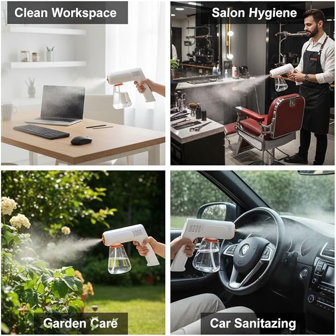 Cordless Sanitization Fogger with Blue Light, Electric Nano Spray Gun, 2-Gear Adjustable, 2000 Mah Battery, Portable Sprayer for Home, Office, Car