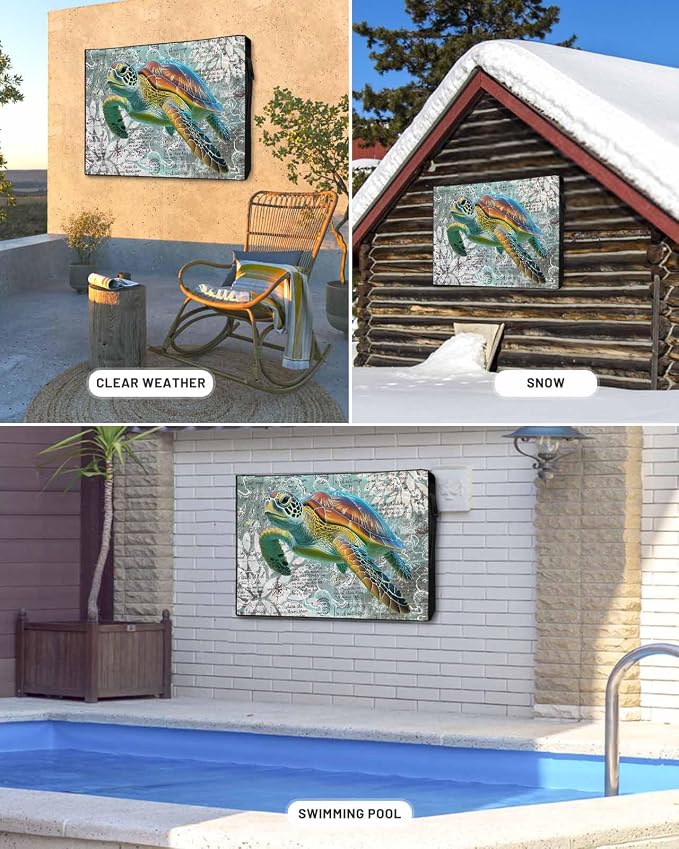 Ocean Outdoor TV Cover 43 Inch Weatherproof, Sea Turtle Nautical Map TV Covers for Outside, 600D Thick Waterproof Outdoor TVs Screen Protector with Zipper for 40 to 43 inch Screens