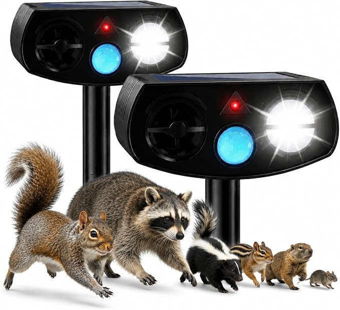 LBingbrother Solar Ultrasonic Animal Repellent Devices with Motion Detection Waterproof, Cat Repellent Outdoor Squirrel Rabbit Bird Dog Raccoon Deterrents Animal Repeller for Yard Garden Farm-Black
