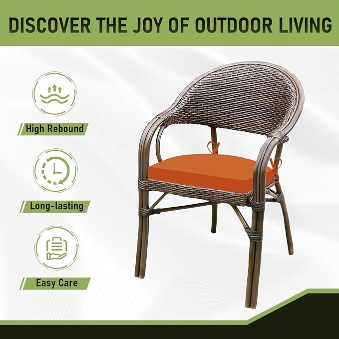 Basic Beyond Outdoor Chair Cushions Set of 4, Outdoor Cushions for Patio Furniture, Water Resistant Patio Chair Cushions with 2 Ties, 17x16x2, Orange