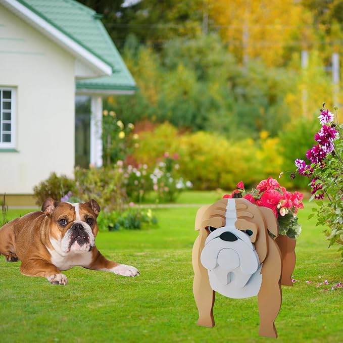 English Bulldog Dog Planter Plant Pots,Cute Dog Flower Planter,Gifts for Pet Lovers,Unique Animal Plant Pots,Office,Indoor Outdoor Garden Decor（9.45 * 7.48 * 10.63in）