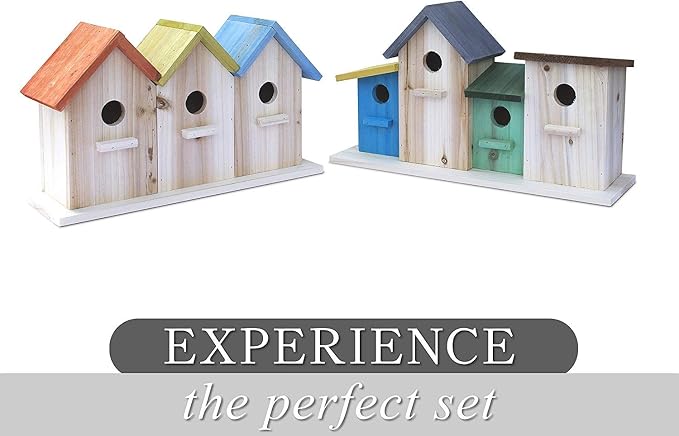 Bird House for Outdoors/Indoors, Hanging Kit for Kids & Adults, Decorative Feeder for Bluebirds, Wrens & Chickadees, All-Weather Home Decoration (Multi Orange Yellow Blue, 3 Houses)