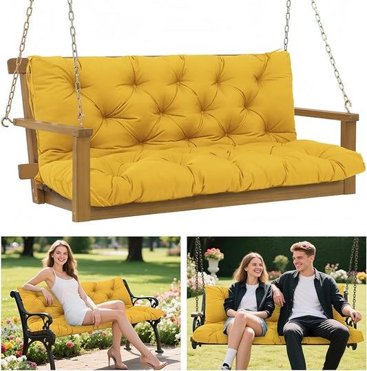 Porch Swing Cushions 60x40 Inch, 5" Extra Thick Waterproof Outdoor Swing Seat Cushion with Backrest & 8 Non-Slip Ties PP Cotton + Memory Foam Fill, Fade-Resistant 3-Seater Replacement for Patio Bench