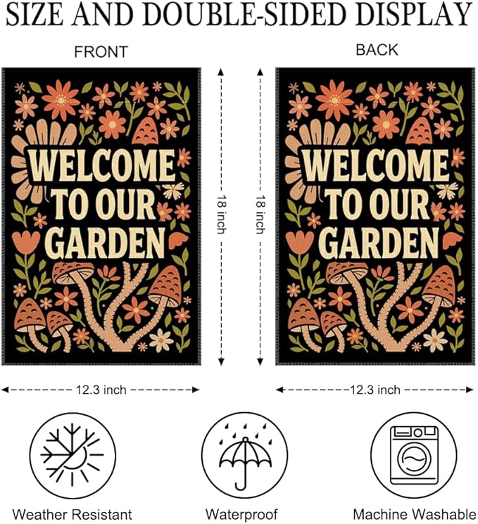 Welcome To Our Garden Garden Flag Double-Sided Yard Outdoor Decoration 12x18 Inch, Bohemian Vintage Floral Welcome Garden Flag, Courtyard Terrace Lawn Outdoor Decoration