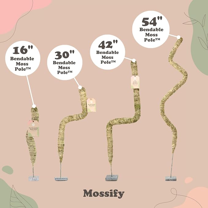 Mossify Bendable Moss Pole 54'' Monstera Plant Support for Climbing Indoor Plants - 100% Sustainably Farmed Moss Pole for Plants Indoor Growth - Flexible Handmade Sphagnum Plant Poles Support