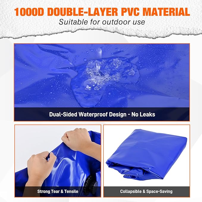 Yesker Portable Water Storage Bladder 63 Gallon – Heavy-Duty 1000D PVC Foldable Water Bladder Tank with 3/4" PVC Spigot for Garden, Camping & Emergency Use, Blue
