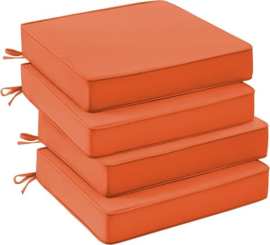 UNIKOME Outdoor Chair Cushions Set of 4, Water Resistant Patio Seat Cushions with Ties for Outdoor Furniture, High-Density Foam, UV & Fade Resistant, Piped Edge – 24" x 24" x 4", Orange
