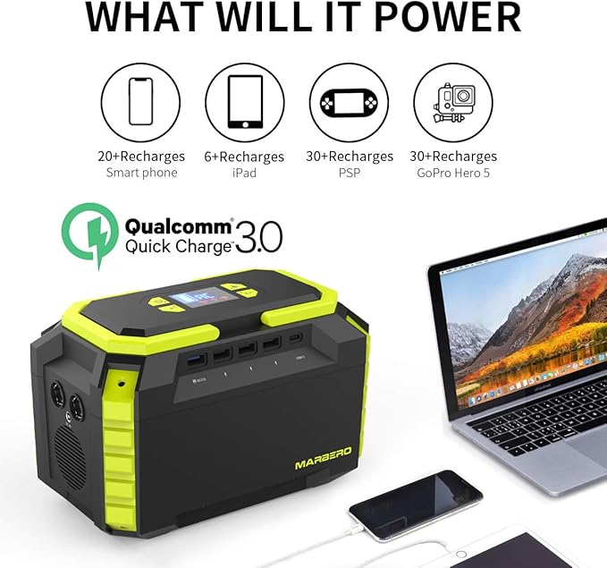 MARBERO 222Wh Portable Power Station 200W Outdoor Generator 60000mAh with AC Outlet 110V 200W DC USB LED Flashlights Lithium Battery Power Supply for CPAP Camping Backup Emergency Home