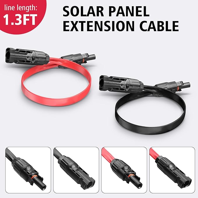 10AWG Super Flat Solar Cable Connector, 50A Photovoltaic Extension Cable Flat Feed Through Balcony Door and Window Solar Power Wire for Solar Panel RV Boats Household Energy System 1.3FT