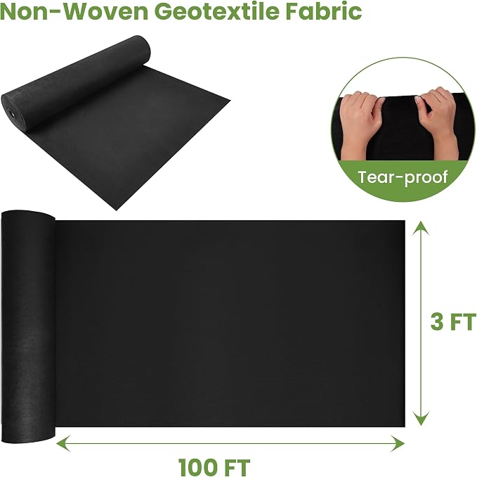 Professional 8oz Geotextile Weed Barrier Fabric - Heavy Duty Landscape Fabric for Gardening, Landscaping, Weed Fabric, Eco Friendly (3x100ft,Non Woven)