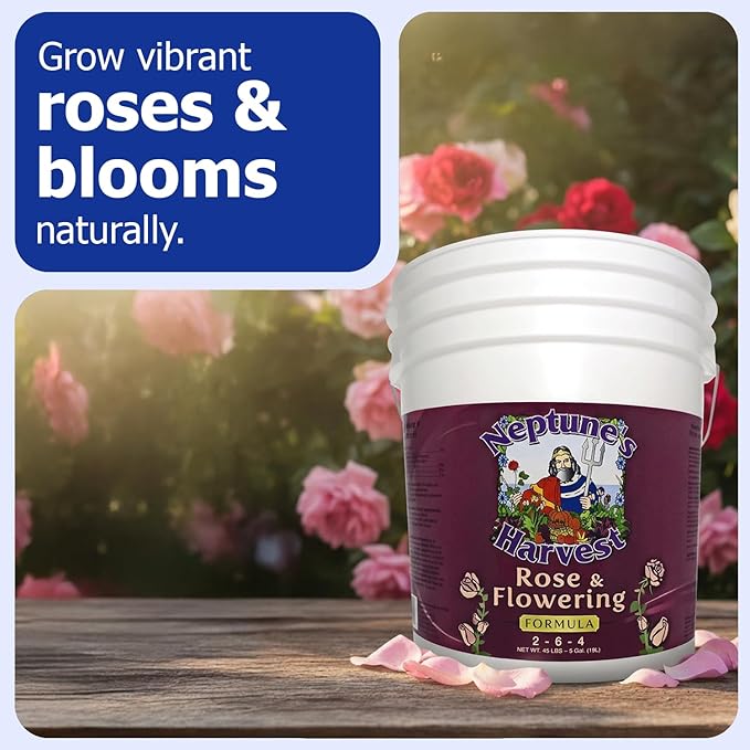 Neptune's Harvest Rose & Flowering Fertilizer (2-6-4) - 5 Gallon Pail - Organic Liquid Food for Vibrant Blooms & Growth - Promotes Healthy Foliage - Ideal Fertilizer for Indoor & Outdoor Use