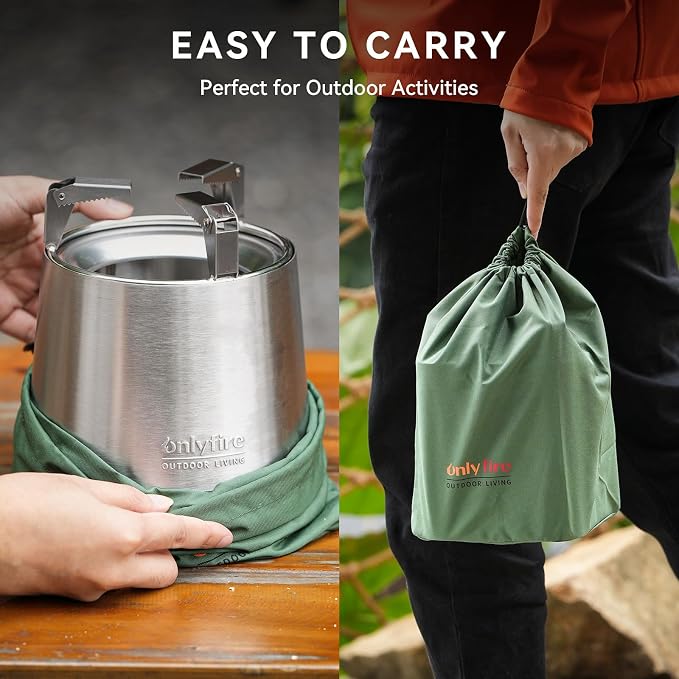 Portable Fire Pit with Pot Bracket & Carry Bag, 7.8” Camping Stove, Tabletop Fireplace, Smokeless Wood Burning Firepit for Outdoor Patio Backyard RV Tailgating, Sliver FP053