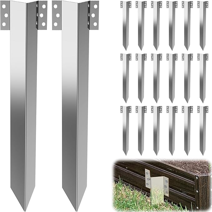 ForoGore 20 Pack Fixing Peg Timber, Heavy Duty Sleeper Stakes Metal Landscape Edging Stakes for Driveway Garden Edging Timber Planter Raised Grow Bed Corner Timber Stakes