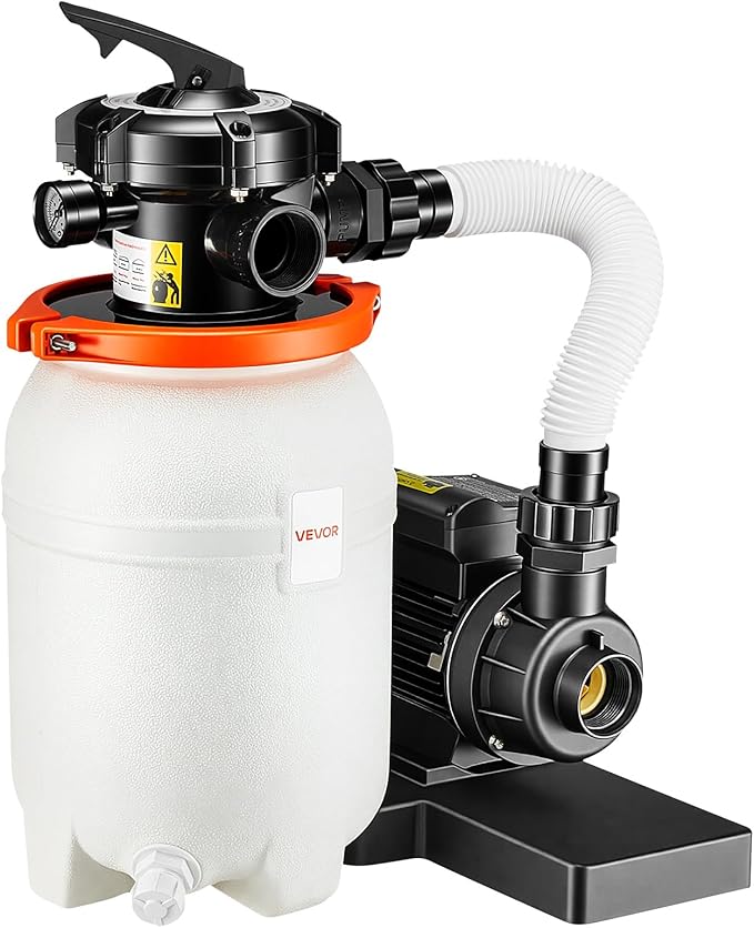 VEVOR 10 in Sand Filter Pump for Above Ground Pool, 0.33 HP 3000 GPH, Swimming Pool Sand Filter Pump with Pre-Assembled Core & Leak-Resistant Design, 6-Way Valve, High-Efficiency Filtration for Pools