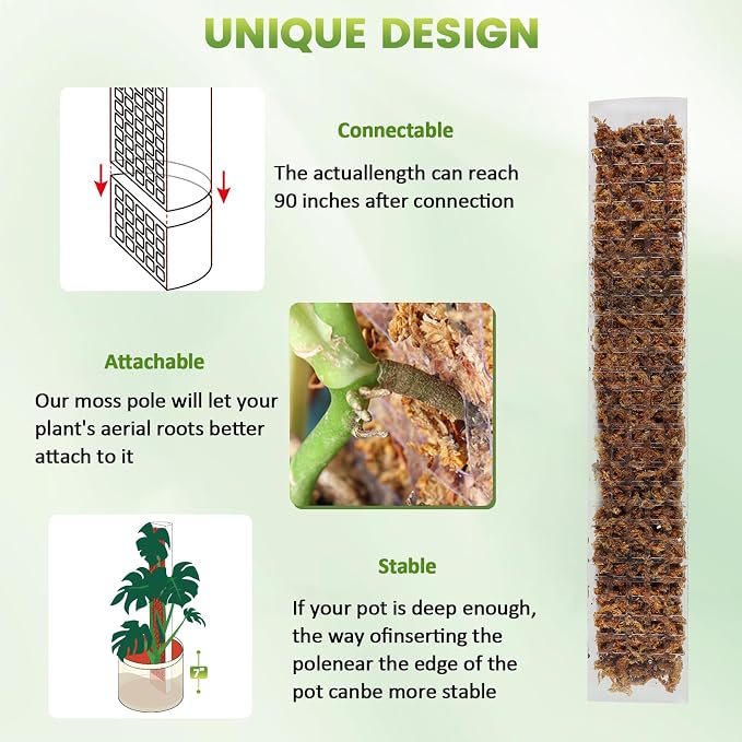 EOX 2 Pcs 48 Inch Plastic Moss Pole for Monstera, Large D Shaped Poles for Climbing Plants Work with Sphagnum Moss, 94 Inch Plant Stake Set of 2, Garden Ties