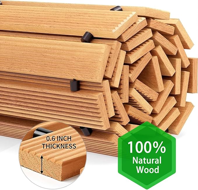 Wooden Garden Pathway Outdoor Walkway - 12 FT Roll Out Outdoor Pathway with Ground Stakes, Boardwalk Pavers for Outside Walkway, Non-Slip Garden Path for Backyard Decor, Lawn Landscaping, Natural