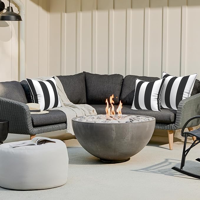 LVTXIII Outdoor Throw Pillows 18x18 Patio Waterproof Square Pillows with Piping Fade Resistant Accent Pillow for Spring Summer Garden Decoration, Set of 2, Cabana Black