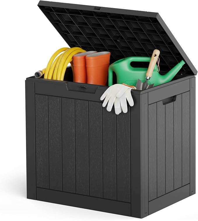 Outdoor Storage Box 31 Gallon Deck Boxes Waterproof Lockable Resin Bin for Secure Package Delivery Indoor Outside Furniture for Patio Garden Backyard