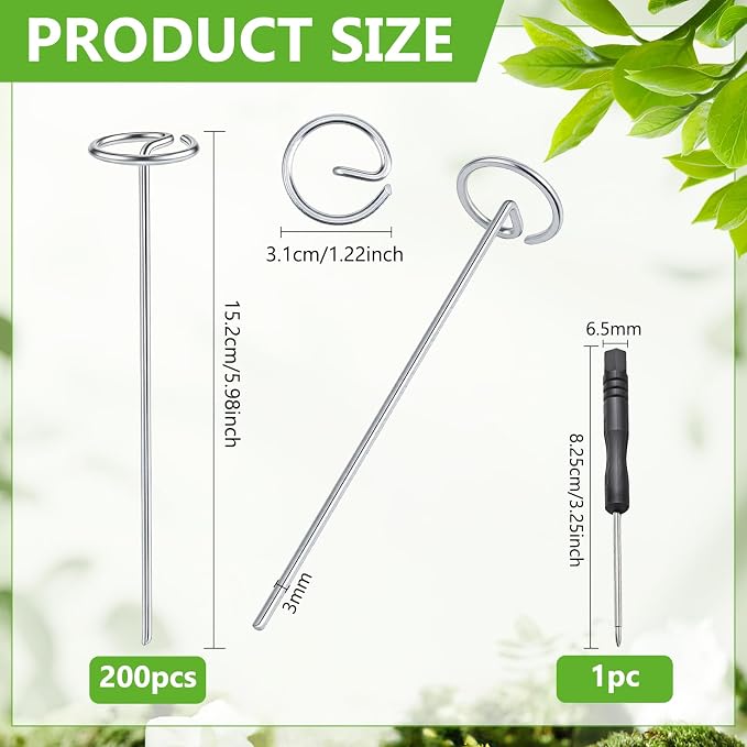 200pcs Landscape Fabric Pins G-Shape Staples Galvanized Carbon Steel Garden Stake Not Easy to Bend 6in x 1.2in Weed Barrier Fabric Stakes for Garden Yard Plant Cover Christmas Outdoor