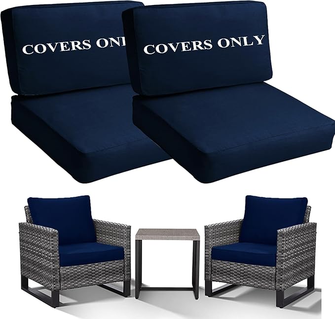 Sqodok Patio Cushion Covers Replacement, Deep Seat Patio Cushions Cover Set of 4, Waterproof Seat and Back Cushions Cover for Outdoor Furniture Chair, Sofa, Couch(Dark Blue,28"x28"x6"+28"x17"x6")