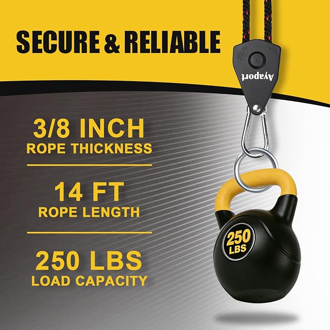 Ayaport Adjustable Rope Hanger Grow Light Hanger, 14Ft 3/8" Heavy Duty Plant Pulley Rope Tightener Ratchet Tie Down for Kayak, Tent Tie Downs, 2 Pack