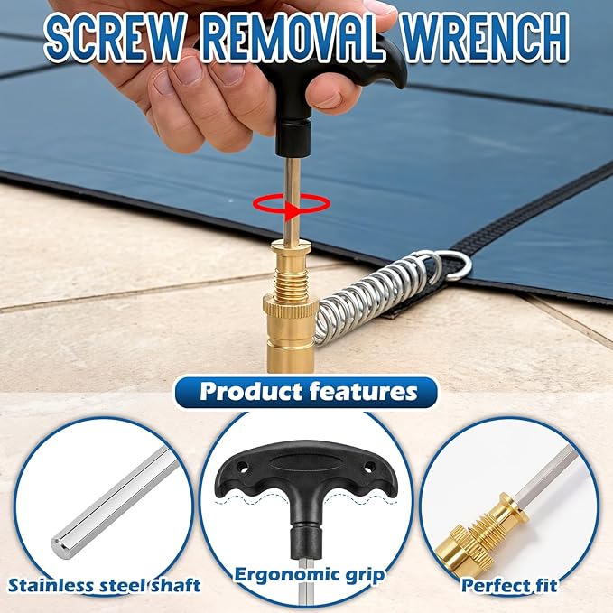 YUNVI Pool Cover Tool Set,30 1/2 inch Stainless Steel Pool Cover Rod with Hex Key,Swimming Pool Cover Installation and Removal Tool for Standard Pool Cover Anchors