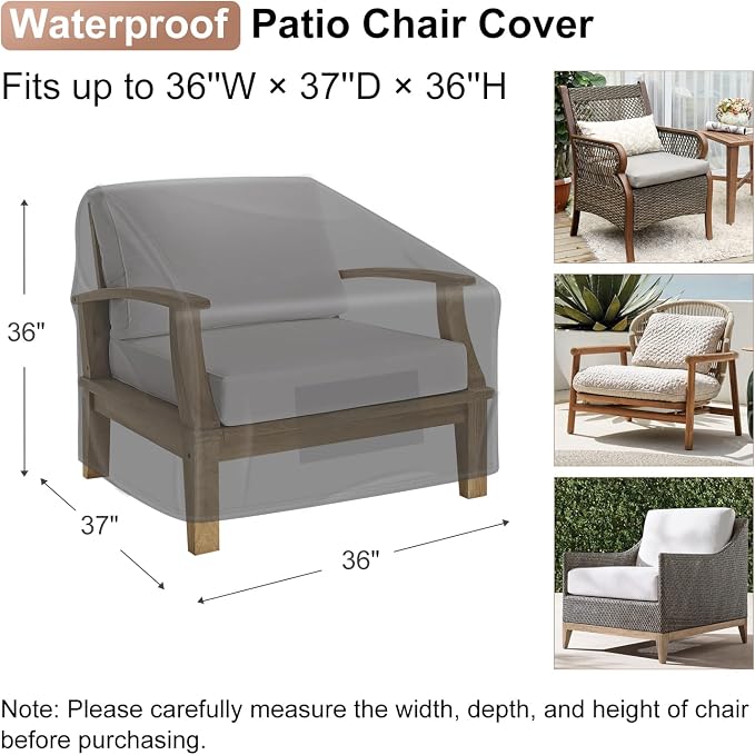 Mrrihand Patio Chair Covers Waterproof, Lounge Deep Seat Cover, Heavy Duty Outdoor Lawn Patio Furniture Covers (36" W x 37" D x 36" H - 2 Pack)