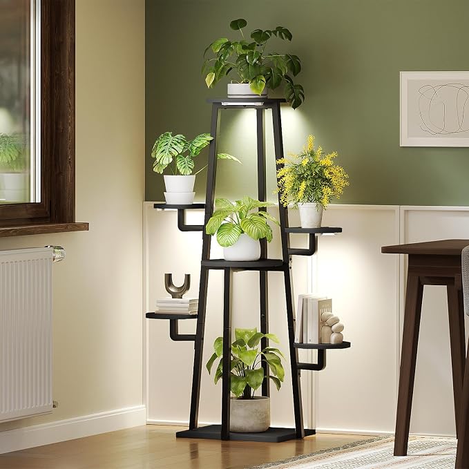 HOOBRO Plant Stand Indoor with Grow Lights, 7-Tier Plant Shelf | for Multiple Indoor Plants, 47.2"Corner Plant Stand Organizer with Metal Frame, for Living Room, Balcony, Patio
