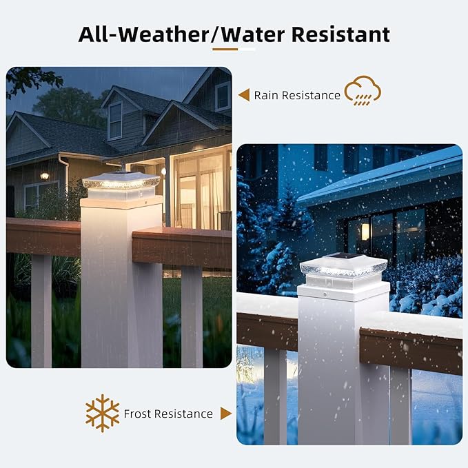 Solar Post Cap Light 4x4/5x5 – 6 Pack, Dual Color, 800mAh, 12H Runtime, Auto Dusk-to-Dawn On/Off, White