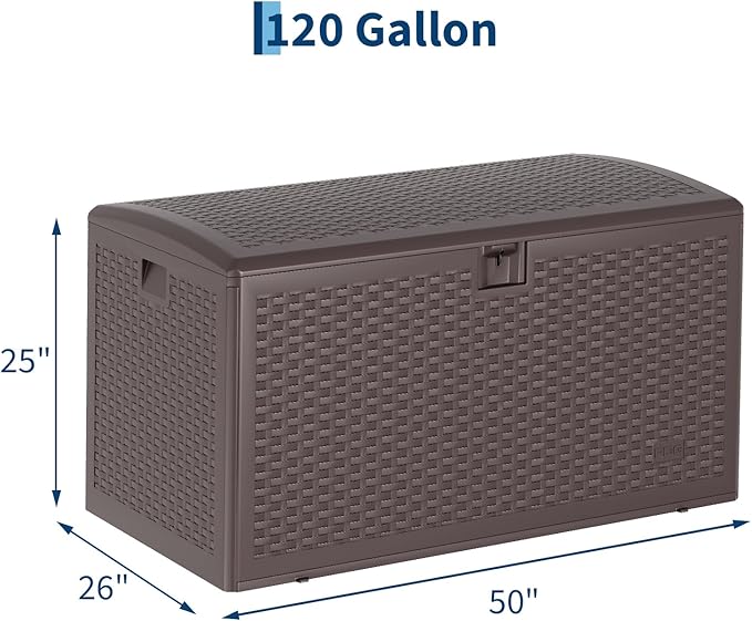 CABIHOME Outdoor Storage Box 120 Gallon Waterproof Large Resin Deck Box Indoor Outdoor Lockable Storage Container for Patio Furniture Cushions Garden Tools, Pool Garden, 120 Gallon, Brown
