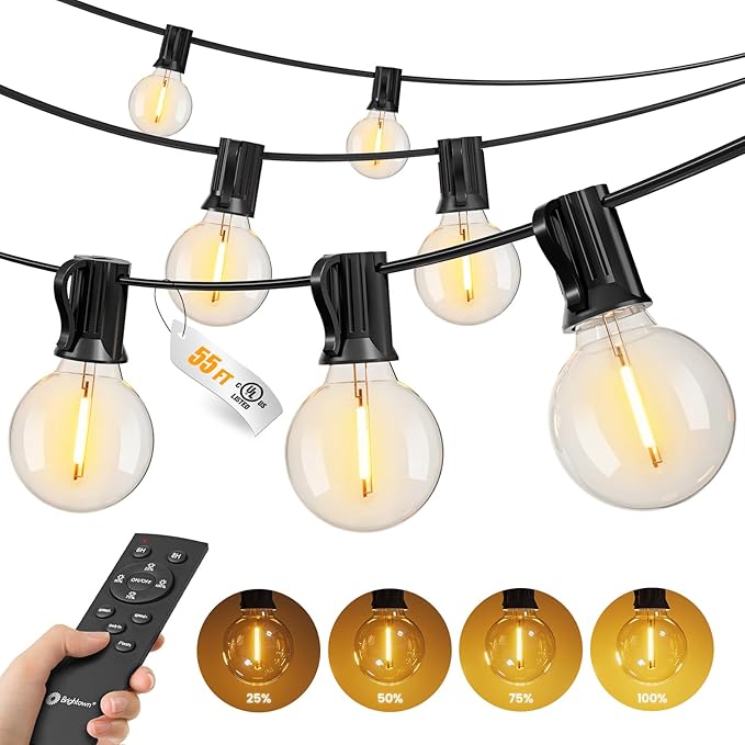 Brightown Outdoor String Lights, 55FT 25 G40 Bulbs Shatterproof Patio Lights, Waterproof Dimmable Hanging Connectable Globe LED Outdoor Lights for Backyard, Bistro, Porch, Deck, Balcony