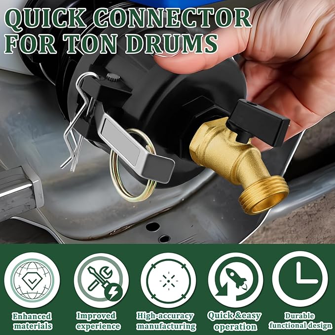 IBC Tote Adapter, 2" Cam Lock for 275-330 Gallon IBC Tote Tank with 2packs Groove Fittings, IBC Tote to Garden Hose Adapter with Brass Hose Faucet (3/4" Male NPT Inlet ×3/4" Male GHT Threaded)