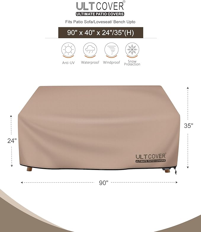 ULTCOVER Waterproof Outdoor Deep Seat Sofa Bench Cover 90W x 40D x 35H inch Patio Furniture Couch Cover