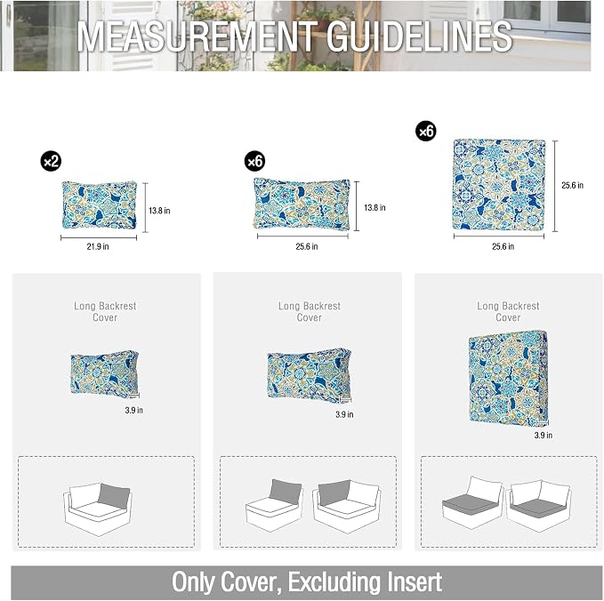 14Pieces Patio Cushion Covers Replacement Outdoor Water-Resistant Couch Covers Splashproof UV-Resistant Furniture Protectors Cushion Sofa Slipcovers Set with Zippers,Cover Only