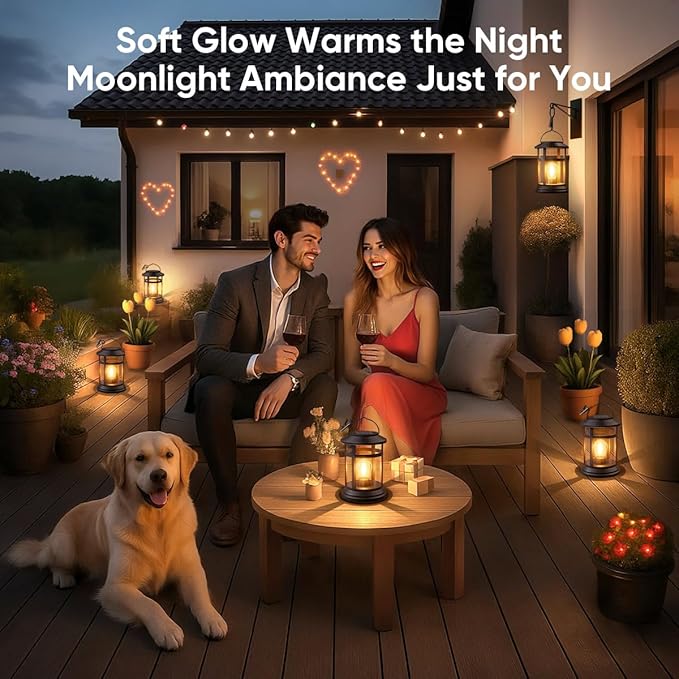 Solar Lanterns Outdoor Waterproof: 4 Pack Hanging Solar Lights for Outside Patio Porch Garden Tabletop Decor - Bright LED Warm White Solar Powered Lighting - Unique Gardening Lovers Mom Gifts