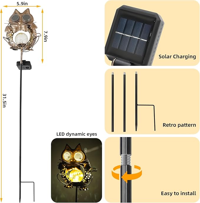 SRNPMIU Solar Lights Outdoor Decor, Solar Cat Yard Decorations Outdoor, Garden Decorative, IP65 Waterproof, Gifts for Women Mom, for Yard Patio Lawn Pathway Landscape
