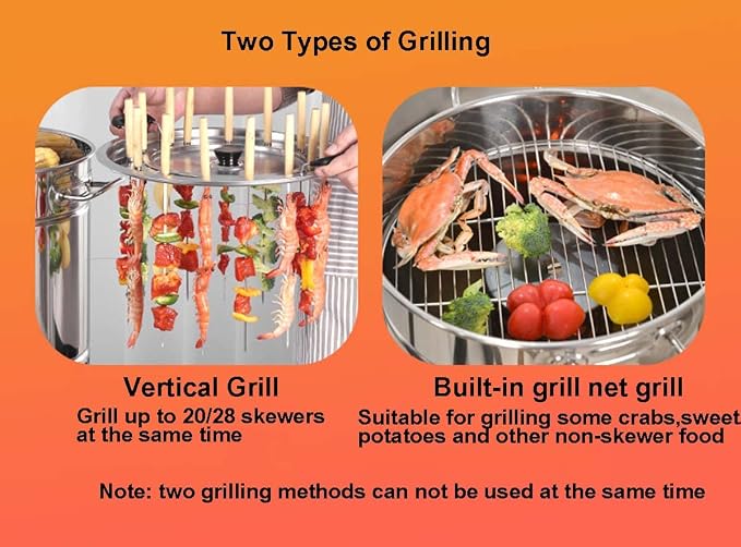 Portable Vertical Charcoal Smoker Grill Barrel Grill with 28 Skewers, Outdoor Indoor Camping Smokeless Charcoal Barbecue Grill Bbq,L