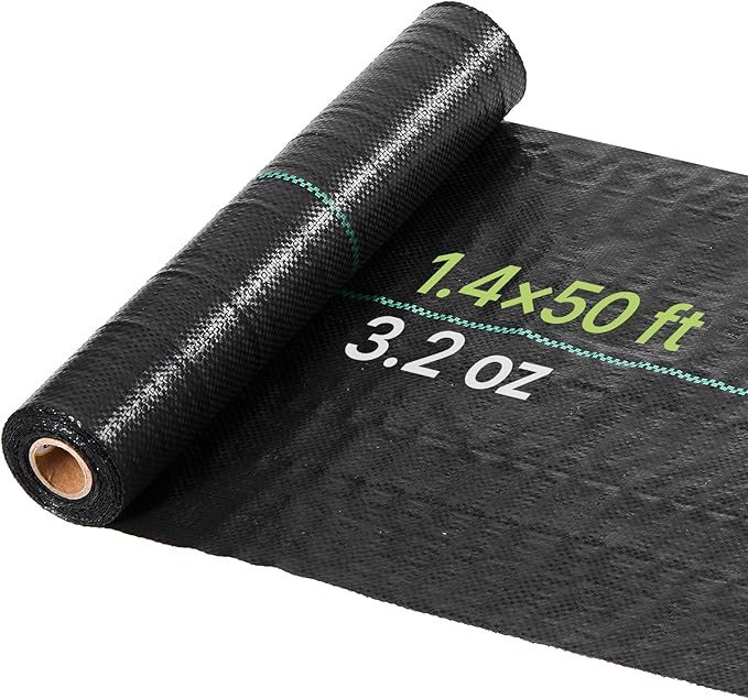 VEVOR 1.4x50FT 3.2oz Weed Barrier Fabric Heavy Duty, Landscape Fabric, Woven Weed Blocker Fabric, Garden Weed Fabric, Weed Control Fabric Ground Cover, Landscaping Cloth, Gardening Weed Mat, Black