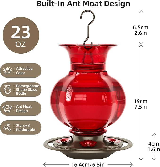 Auslar Pomegranate Shape & Mushroom Shape Hummingbird Feeders for Outdoors Hanging Ant and Bee Proof